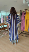 Stripe Blue Embroidered Kaftan With Pant