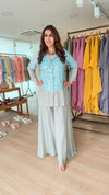 Sequin Blue Grey Shirt Palazzo Set