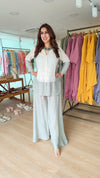 Sequin Off-White Grey Shirt Palazzo Set