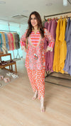 Orange Hand Block Kurta With Tulip Pants