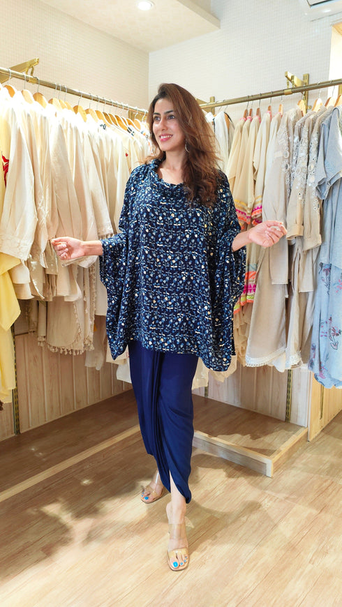 Blue Kaftan Top with Dhoti