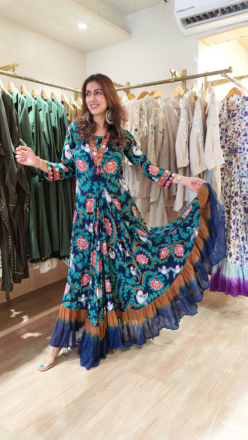 Floral Green A-Line Dress