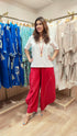 White Red Drape Pants with Necklace Coord Set