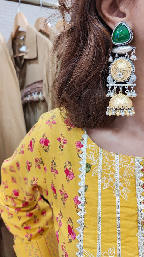 Yellow Jaipuri Farshi Set with Potli