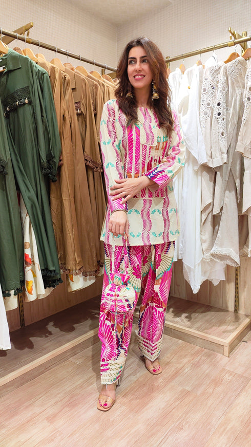 Pink Jaipuri Farshi Set with Potli