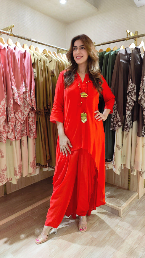 Red Coord Set with Necklaces