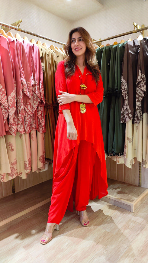 Red Coord Set with Necklaces