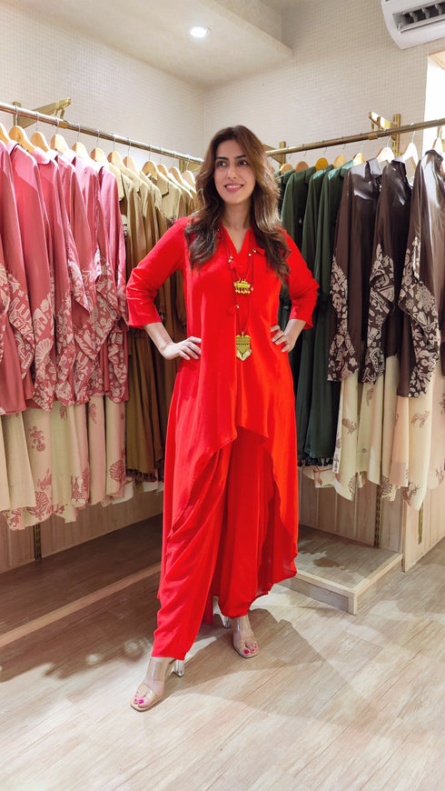 Red Coord Set with Necklaces