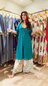 Long Green Kurta With Printed Pant