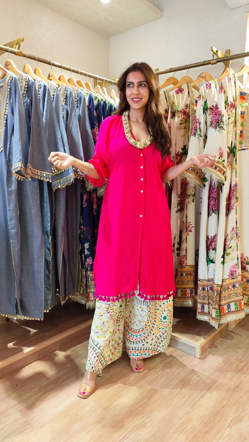 Long Pink Kurta With Printed Pant