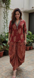 Jaipuri Maroon Drape Skirt Set For Women