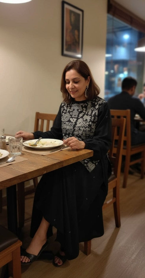 Panihari Black High Low Kurta with Ghera Skirt