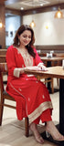 Embroidered Red Long Yoke Kurta with Pant