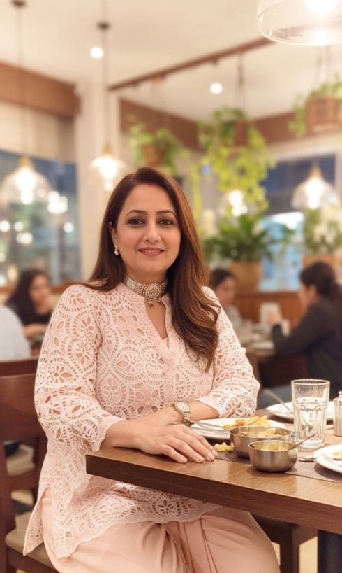 Pink Cutwork Kurta with Dhoti and Singlet