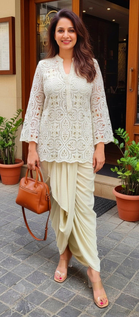 Green Cutwork Kurta with Dhoti and Singlet
