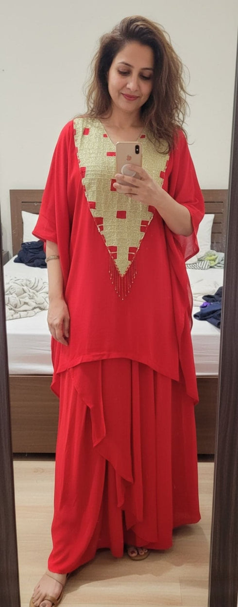 Kareena Sindoor Red Kaftan Top With Drape Skirt