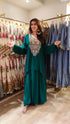 Embroidered Green Kaftan Top with Drape Lungi Skirt