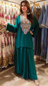 Embroidered Green Kaftan Top with Drape Lungi Skirt