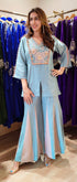 Blue Pink Embroidered Top With Kali Pants