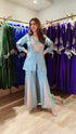 Blue Pink Embroidered Top With Kali Pants
