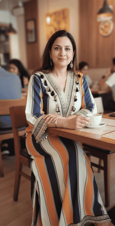 Blue Brown Beige Kaftan Dress