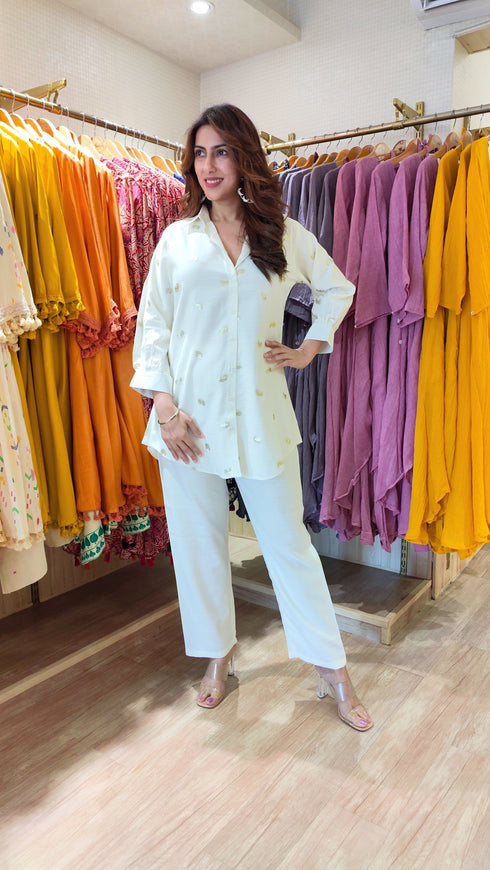 White Sequin Butti Coord Set