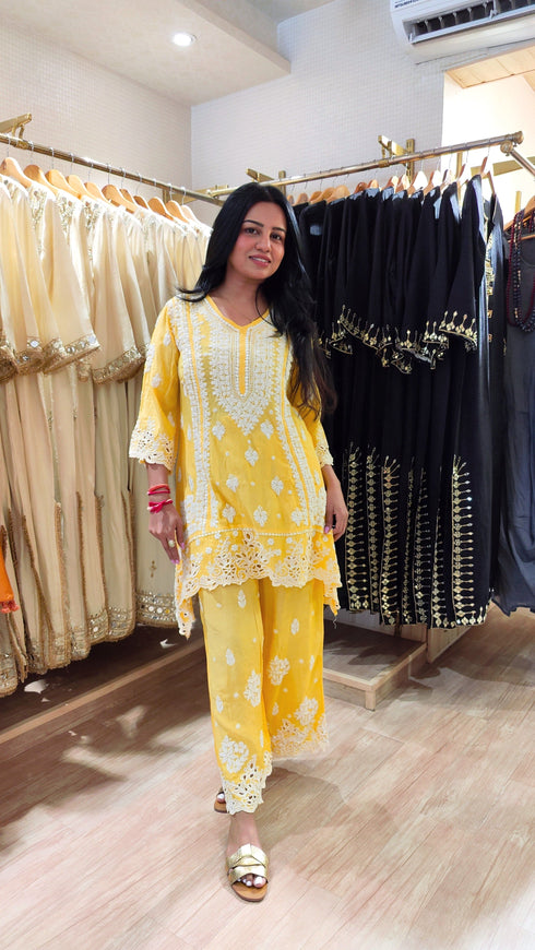 Yellow Cutwork Chikan Hand Embroidery Set