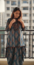(Raveena Tandon) Dark Green Dhoti Skirt Dress with Neckpiece