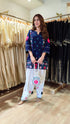 Blue White Embroidered Farshi Set with Potli