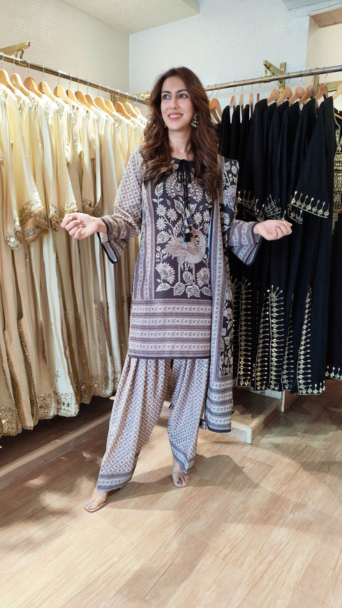 Black Cream Farshi Set with Duppatta