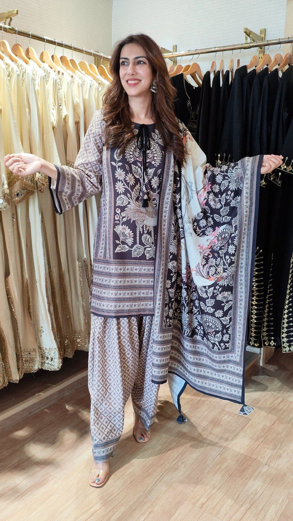 Black Cream Farshi Set with Duppatta