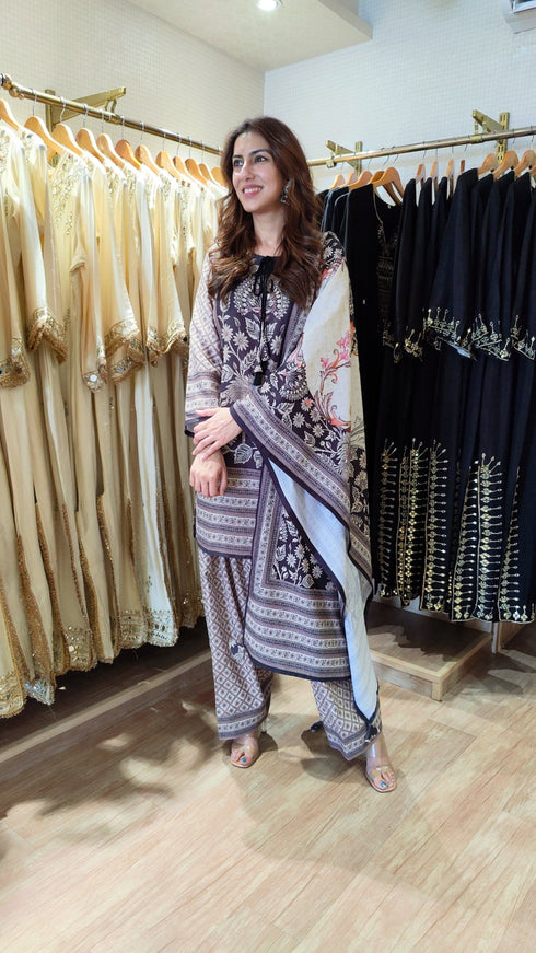 Black Cream Farshi Set with Duppatta