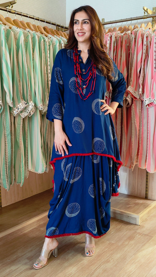 Blue Dhoti Skirt Dress with Neckpiece