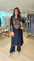 Jet Black Embroidered Kurta Set with Tassel