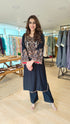 Jet Black Embroidered Kurta Set with Tassel