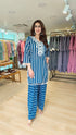 Blue Striped Embroidered Kurta Farshi Set