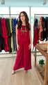 Black Maroon 4 piece Kaftan Coord Set with Camisole & Neckpiece