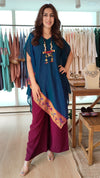 Peacock Blue 4 piece Kaftan Coord Set with Camisole & Neckpiece