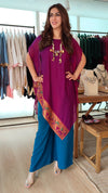 Magenta and Blue 4 piece Kaftan Coord Set with Camisole & Neckpiece