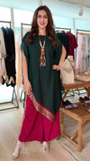Bottle Green 4 piece Kaftan Coord Set with Camisole & Neckpiece