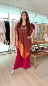 Maroon 4 piece Kaftan Coord Set with Camisole & Neckpiece - view 4