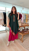 Bottle Green 4 piece Kaftan Coord Set with Camisole & Neckpiece