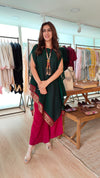 Bottle Green 4 piece Kaftan Coord Set with Camisole & Neckpiece