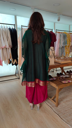 Bottle Green 4 piece Kaftan Coord Set with Camisole & Neckpiece