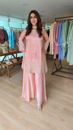 Peach Shimmer Tissue Sharara Set
