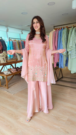 Peach Shimmer Tissue Sharara Set
