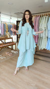 Pastel Blue Coord Set With Handmade Necklace