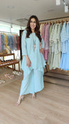 Pastel Blue Coord Set With Handmade Necklace