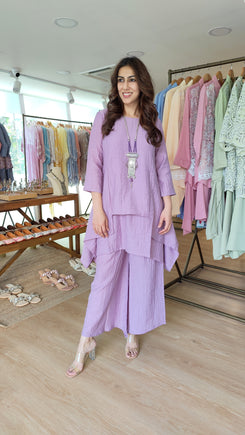 Lavender Purple Coord Set With Handmade Necklace