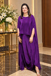 Purple Crepe Draped One-Piece Dress